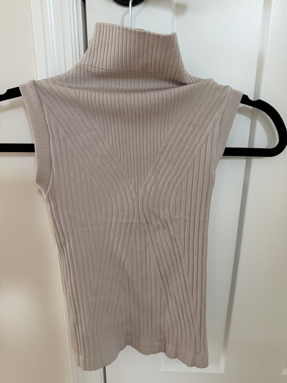 Aura Sleeveless Ribbed Turtleneck Tank in Light Beige